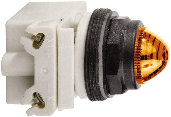 Schneider Electric - 120 VAC White Lens LED Pilot Light - Round Lens, Screw Clamp Connector, 54mm OAL x 42mm Wide, Vibration Resistant - Americas Industrial Supply