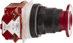 Schneider Electric - 30mm Mount Hole, Extended Mushroom Head, Pushbutton Switch with Contact Block - Round, Red Pushbutton, Maintained (MA) - Americas Industrial Supply