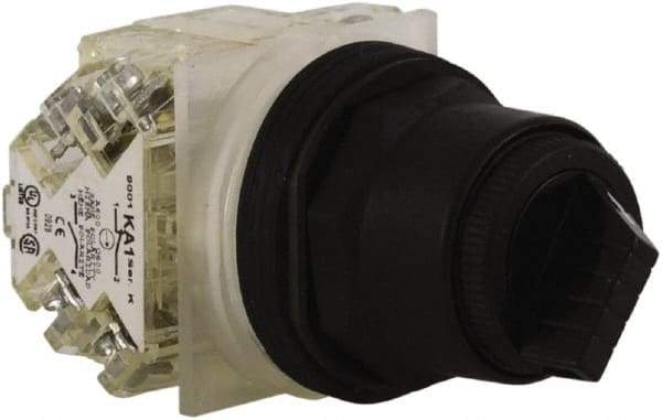 Schneider Electric - 30mm Mount Hole, 2 Position, Knob and Pushbutton Operated, Selector Switch - Black, Maintained (MA), Anticorrosive, Weatherproof, Dust and Oil Resistant - Americas Industrial Supply