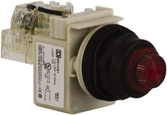 Schneider Electric - 110 VAC at 50/60 Hz via Transformer, 120 VAC at 50/60 Hz via Transformer Red Lens Press-to-Test Indicating Light - Round Lens, Screw Clamp Connector, Corrosion Resistant, Dust Resistant, Oil Resistant - Americas Industrial Supply