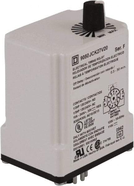 Square D - 0.3 to 30 min Delay, DPDT Time Delay Relay - 10 Contact Amp, 110 VDC & 120 VAC - Americas Industrial Supply