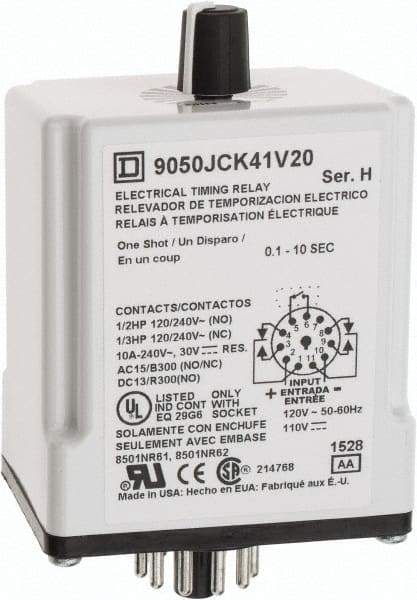 Square D - DPDT Time Delay Relay - 10 Contact Amp, 110 VDC & 120 VAC - Americas Industrial Supply