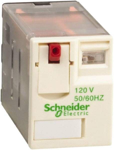 Schneider Electric - 750 VA Power Rating, Electromechanical Plug-in General Purpose Relay - 1 Amp at 250 VAC & 28 VDC, 2 Amp at 250 VAC & 28 VDC, 3 Amp at 277 VAC & 28 VDC, 4CO, 120 VAC at 50/60 Hz - Americas Industrial Supply