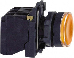 Schneider Electric - 22mm Mount Hole, Flush, Pushbutton Switch with Contact Block - Round, Orange Pushbutton, Illuminated, Momentary (MO) - Americas Industrial Supply