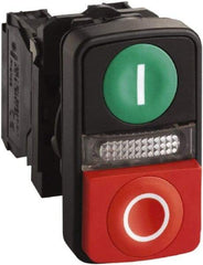 Schneider Electric - 22mm Mount Hole, Extended Straight, Flush, Pushbutton Switch Only - Rectangle, Green and Red Pushbutton, Illuminated, Momentary (MO), On-Off, Shock and Vibration Resistant - Americas Industrial Supply