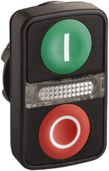Schneider Electric - 22mm Mount Hole, Flush, Pushbutton Switch Only - Rectangle, Green and Red Pushbutton, Illuminated, Momentary (MO), On-Off, Shock and Vibration Resistant - Americas Industrial Supply
