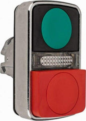 Schneider Electric - 22mm Mount Hole, Extended Straight, Flush, Pushbutton Switch Only - Rectangle, Green and Red Pushbutton, Illuminated, Momentary (MO), On-Off, Shock and Vibration Resistant - Americas Industrial Supply