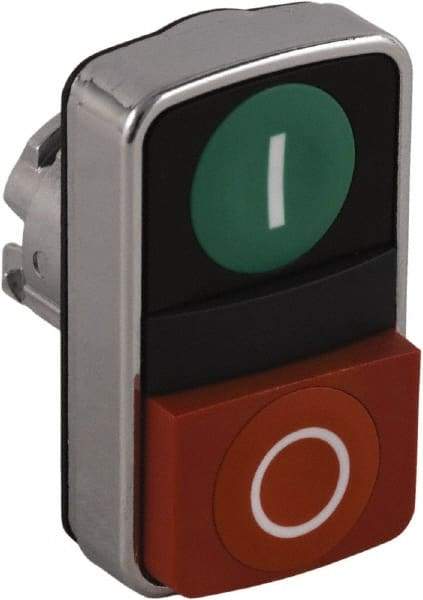 Schneider Electric - 22mm Mount Hole, Extended Straight, Flush, Pushbutton Switch Only - Rectangle, Green and Red Pushbutton, Nonilluminated, Momentary (MO), On-Off, Shock and Vibration Resistant - Americas Industrial Supply