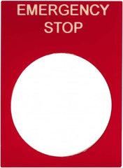 Schneider Electric - Rectangular, PVC Legend Plate - Emergency Stop - Red Background, White Letters, 22mm Hole Diameter, 30mm Wide x 40mm High - Americas Industrial Supply