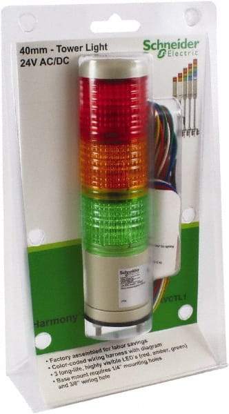 Schneider Electric - LED Lamp, Green, Red and Amber, Steady, Preassembled Stackable Tower Light Module Unit - 24 VAC/VDC, 75 Milliamp, Base Mount - Americas Industrial Supply