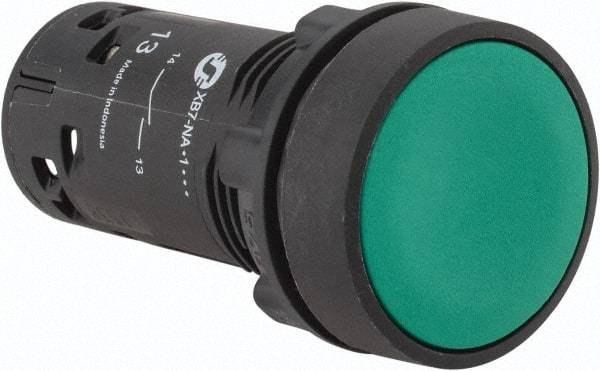 Schneider Electric - 22mm Mount Hole, Flush, Pushbutton Switch Only - Round, Green Pushbutton, Nonilluminated, Momentary (MO), Shock and Vibration Resistant - Americas Industrial Supply