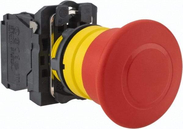 Schneider Electric - 22mm Mount Hole, Extended Mushroom Head, Pushbutton Switch Only - Round, Red Pushbutton, Nonilluminated, Trigger Action, Off, Shock and Vibration Resistant - Americas Industrial Supply