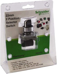 Schneider Electric - 22mm Mount Hole, 2 Position, Lever Operated, Selector Switch with Contact Blocks - Black, Maintained (MA), Nonilluminated, 1 Contact Block - Americas Industrial Supply