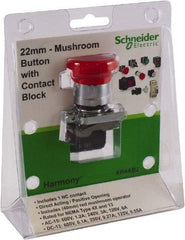 Schneider Electric - 22mm Mount Hole, Extended Mushroom Head, Pushbutton Switch with Contact Block - Round, Red Pushbutton, Nonilluminated - Americas Industrial Supply