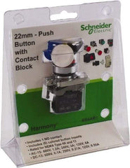 Schneider Electric - 22mm Mount Hole, Pushbutton Switch with Contact Block - Americas Industrial Supply