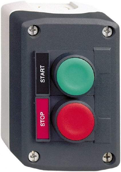 Schneider Electric - 2 Operator, Flush Pushbutton Control Station - Start-Stop (Legend), Momentary Switch, NO/NC Contact, NEMA 13, 4X - Americas Industrial Supply