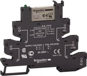 Schneider Electric - 1,500 VA Power Rating, Electromechanical Spring General Purpose Relay - 6 Amp at 24 V, SPDT, 24 VAC/VDC, 6.2mm Wide x 78.7mm High x 103mm Deep - Americas Industrial Supply