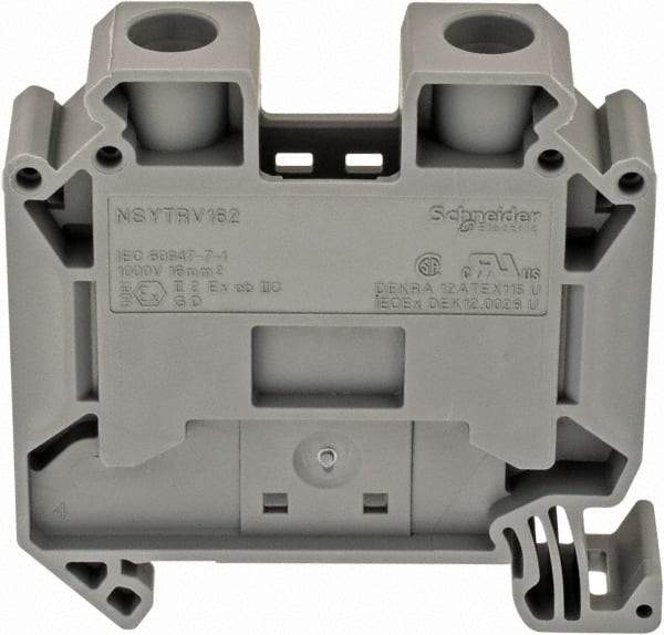 Schneider Electric - 1 Pole, 1,000 Volt, 101 Amp, -40 to 266°F, DIN Rail Mount, Polyamide Passthrough Terminal Block - 2 Contacts, 16 to 4 AWG Compatibility, 55mm High - Americas Industrial Supply