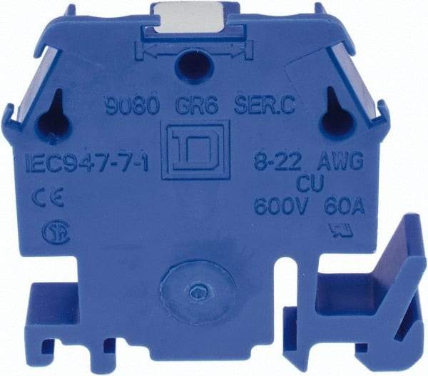 Square D - 600 VAC, 60 Amp, -40 to 275°F, DIN Rail Mount, Nylon Standard Terminal Block - 2 Contacts, Copper, 22 to 8 AWG Compatibility, 1.82 Inch High x 1.72 Inch Deep - Americas Industrial Supply