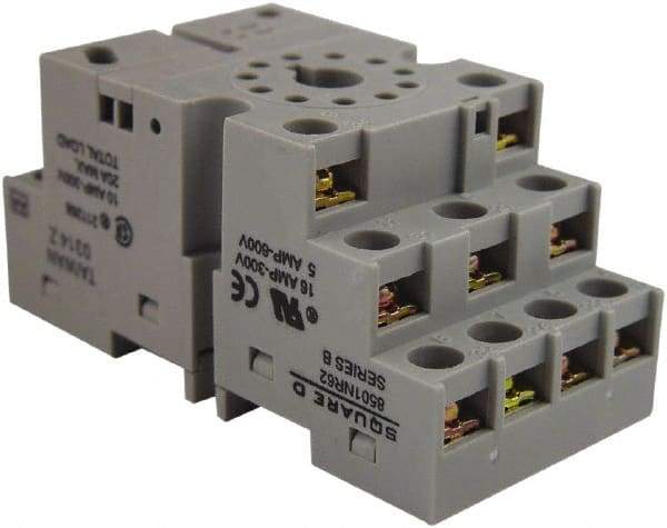 Square D - 11 Pins, 300 VAC, 10 Amp (CSA) and 16 Amp (UL), Square Relay Socket - DIN Rail Mount, Panel Mount, 2 Tiers, Screw Terminal - Americas Industrial Supply