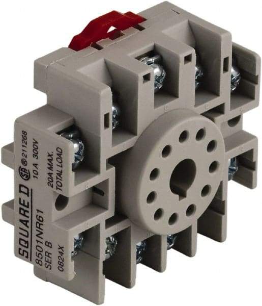 Square D - 11 Pins, 300 VAC, 10 Amp (CSA) and 15 Amp (UL), Octal Relay Socket - DIN Rail Mount, Panel Mount, 1 Tier, Screw Terminal - Americas Industrial Supply