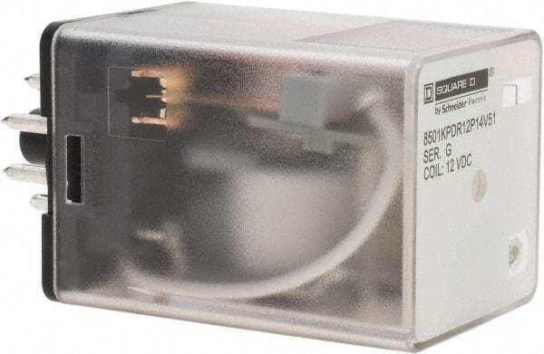 Square D - 8 Pins, 1 hp at 277 Volt & 1/3 hp at 120 Volt, 3 VA Power Rating, Octal Electromechanical Plug-in General Purpose Relay - 10 Amp at 250 VAC, DPDT, 12 VDC, 34.9mm Wide x 50.3mm High x 35.4mm Deep - Americas Industrial Supply