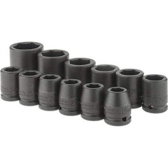 Proto - 12 Piece 3/4" Drive Black Finish Impact Socket Set - 6 Points, 19mm to 46mm Range, Metric Measurement Standard - Americas Industrial Supply