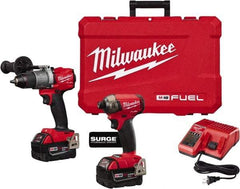 Milwaukee Tool - 18 Volt Cordless Tool Combination Kit - Includes Hammer Drill & 1/4" Hex Impact Driver, Lithium-Ion Battery Included - Americas Industrial Supply