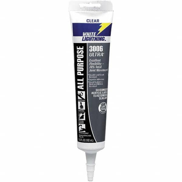 White Lightning - 5.5 oz Tube Clear Acrylic & Latex Sealant - -30 to 180°F Operating Temp, 45 min Tack Free Dry Time, 5 to 7 Days Full Cure Time - Americas Industrial Supply