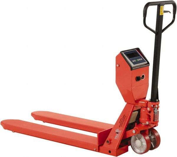 Vestil - 5,000 Lb Capacity, 7-1/2" Lift Scale Pallet Truck - 3" Min Lift Height, 48" Fork Length x 22-3/8" Fork Width, 22-1/2" Overall Width - Americas Industrial Supply