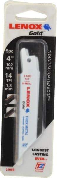 Lenox - 4" Long x 3/4" Thick, Bi-Metal Reciprocating Saw Blade - Tapered Profile, 14 TPI, Toothed Edge, Universal Shank - Americas Industrial Supply