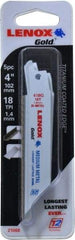 Lenox - 4" Long x 3/4" Thick, Bi-Metal Reciprocating Saw Blade - Tapered Profile, 18 TPI, Toothed Edge, Universal Shank - Americas Industrial Supply