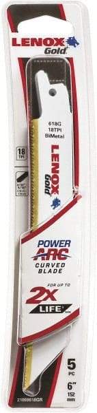 Lenox - 6" Long x 3/4" Thick, Bi-Metal Reciprocating Saw Blade - Tapered Profile, 18 TPI, Toothed Edge, Universal Shank - Americas Industrial Supply