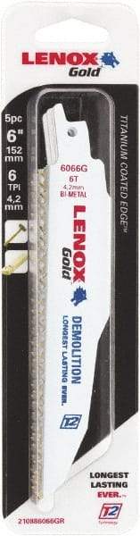 Lenox - 6" Long x 7/8" Thick, Bi-Metal Reciprocating Saw Blade - Tapered Profile, 6 TPI, Toothed Edge, Universal Shank - Americas Industrial Supply