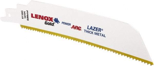 Lenox - 6" Long x 1" Thick, Bi-Metal Reciprocating Saw Blade - Tapered Profile, 10 TPI, Toothed Edge, Universal Shank - Americas Industrial Supply