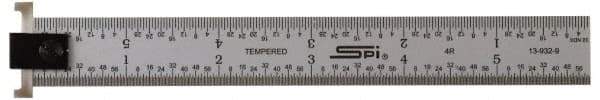 SPI - 18" Long, 1/64, 1/32" and 0.5, 1mm Graduation, Tool Steel Rule - English/Metric Graduation Style, 1-1/8" Wide, Silver, Satin Chrome Finish - Americas Industrial Supply