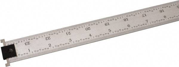 SPI - 24" Long, 1/100, 1/64, 1/50, 1/32" Graduation, Tool Steel Rule - 16R Graduation Style, 1-1/8" Wide, Silver, Satin Chrome Finish - Americas Industrial Supply