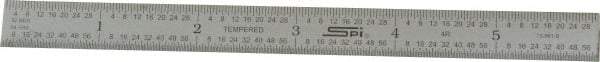 SPI - 6" Long, 1/64, 1/32, 1/16, 1/8" Graduation, Flexible Steel Rule - 4R Graduation Style, 1/2" Wide, Silver, Satin Chrome Finish - Americas Industrial Supply