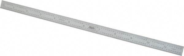 SPI - 12" Long, 1/64, 1/32" and 0.5, 1mm Graduation, Flexible Steel Rule - English/Metric Graduation Style, 1/2" Wide, Silver, Satin Chrome Finish - Americas Industrial Supply