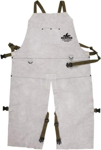 MCR Safety - 24 x 42" Flame Resistant/Retardant & Welding Bib Apron - Leather, 33 oz Material, Gray, 1 Pocket - Americas Industrial Supply