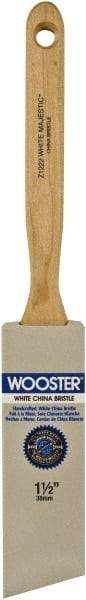 Wooster Brush - 1-1/2" Angled Hog Sash Brush - 2-11/16" Bristle Length, 7-7/8" Maple Fluted Handle - Americas Industrial Supply