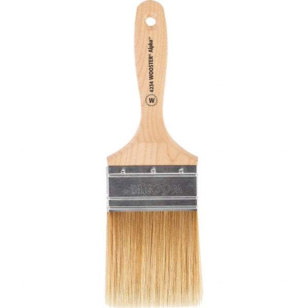 Wooster Brush - 3" Flat Synthetic Wall Brush - 3-7/16" Bristle Length, 6-1/4" Maple Beavertail Handle - Americas Industrial Supply