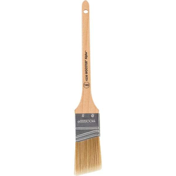 Wooster Brush - 1-1/2" Angled Synthetic Sash Brush - 2-3/16" Bristle Length, 8" Maple Rattail Handle - Americas Industrial Supply