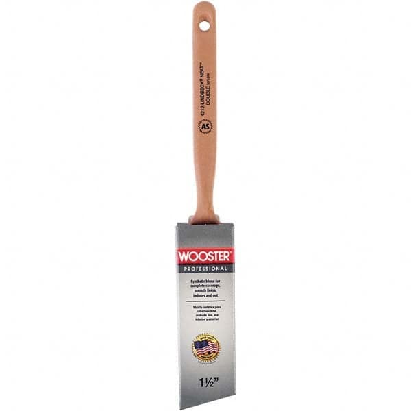 Wooster Brush - 1-1/2" Angled Synthetic Sash Brush - 2-7/16" Bristle Length, 7-7/8" Poly Foam Fluted Handle - Americas Industrial Supply