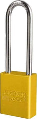 American Lock - Keyed Different Conductive Lockout Padlock - 3" Shackle Clearance, 1/4" Shackle Diam, 1.8" Body Height x 3/4" Body Width, Yellow, 6 Pins - Americas Industrial Supply