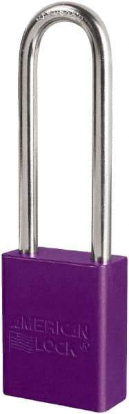 American Lock - Keyed Different Conductive Lockout Padlock - 3" Shackle Clearance, 1/4" Shackle Diam, 1.8" Body Height x 3/4" Body Width, Purple, 6 Pins - Americas Industrial Supply