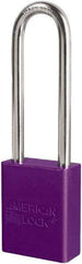 American Lock - Keyed Different Conductive Lockout Padlock - 3" Shackle Clearance, 1/4" Shackle Diam, 1.8" Body Height x 3/4" Body Width, Purple, 6 Pins - Americas Industrial Supply