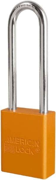 American Lock - Keyed Different Conductive Lockout Padlock - 3" Shackle Clearance, 1/4" Shackle Diam, 1.8" Body Height x 3/4" Body Width, Orange, 6 Pins - Americas Industrial Supply