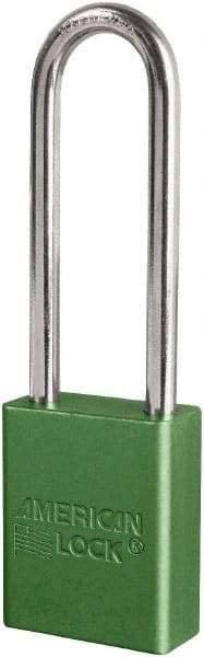 American Lock - Keyed Different Conductive Lockout Padlock - 3" Shackle Clearance, 1/4" Shackle Diam, 1.8" Body Height x 3/4" Body Width, Green, 6 Pins - Americas Industrial Supply