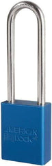 American Lock - Keyed Different Conductive Lockout Padlock - 3" Shackle Clearance, 1/4" Shackle Diam, 1.8" Body Height x 3/4" Body Width, Blue, 6 Pins - Americas Industrial Supply
